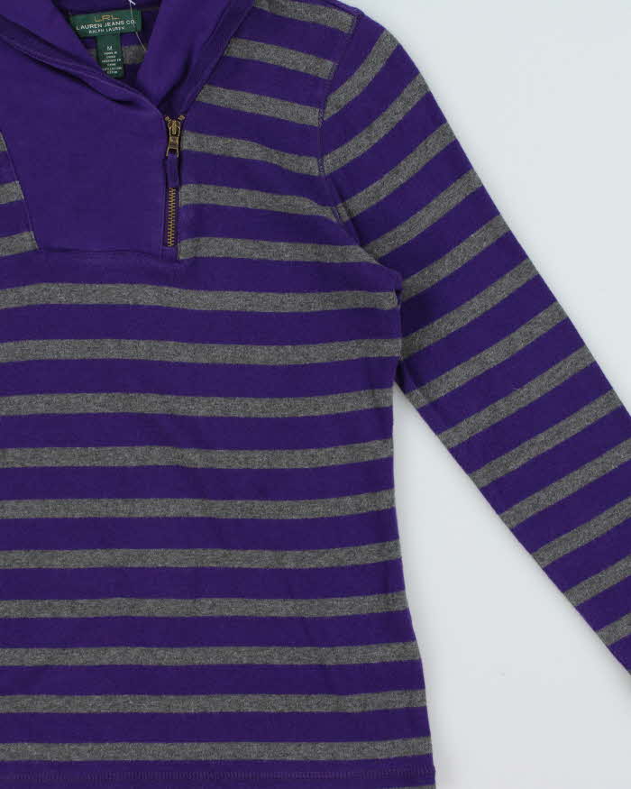 Vintage Y2K 00s LRL Ralph Lauren Striped Women's Quarter-Zip Shawl Sweatshirt - M