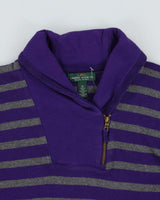Vintage Y2K 00s LRL Ralph Lauren Striped Women's Quarter-Zip Shawl Sweatshirt - M