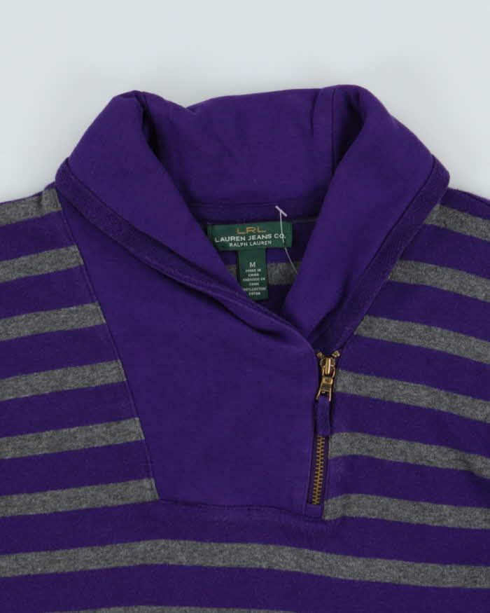Vintage Y2K 00s LRL Ralph Lauren Striped Women's Quarter-Zip Shawl Sweatshirt - M