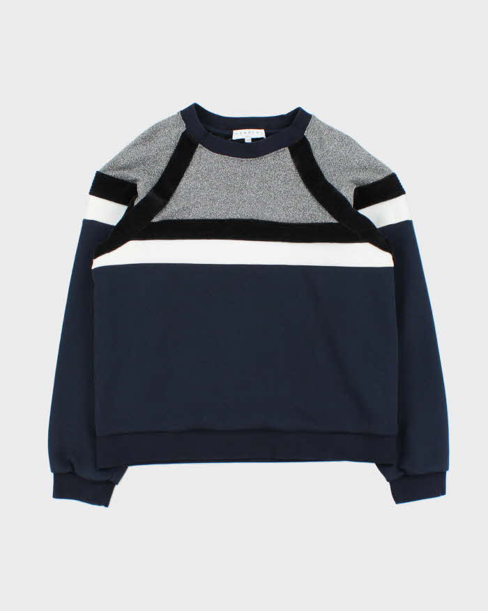 Vintage Sandro Women's Textured Striped Crewneck Sweatshirt - L