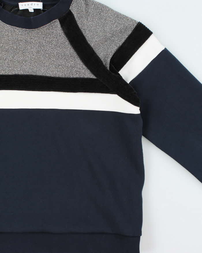 Vintage Sandro Women's Textured Striped Crewneck Sweatshirt - L