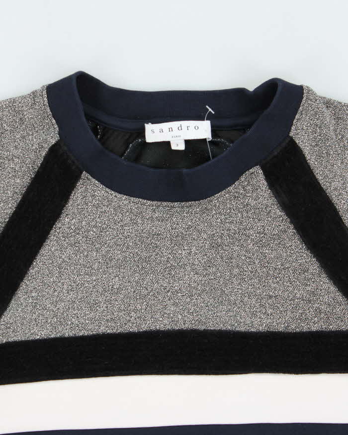 Vintage Sandro Women's Textured Striped Crewneck Sweatshirt - L