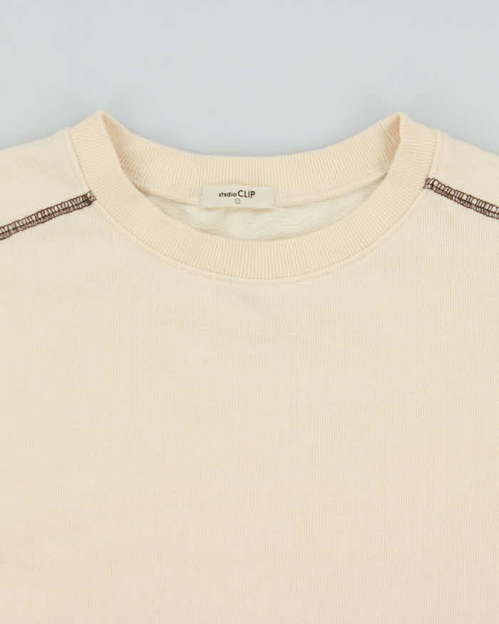 Studio CLIP Japan Contrast Stitch Women's Cream Boxy Sweatshirt - L