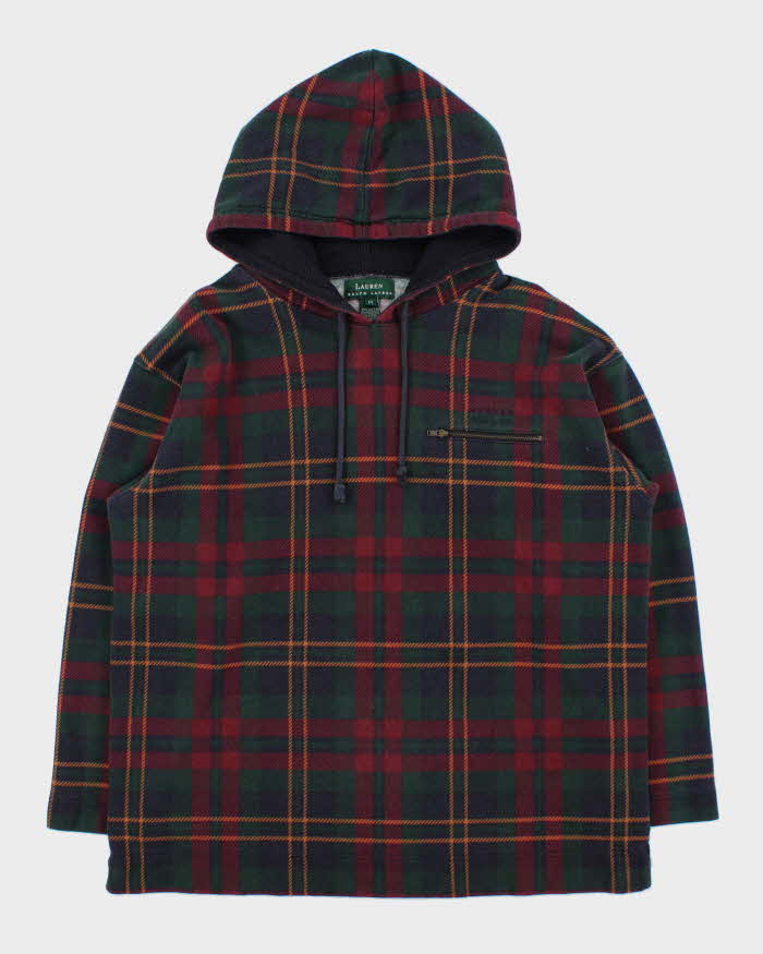 Vintage 1990s Lauren Ralph Lauren Women's Tartan Oversized Pullover Hoodie - M