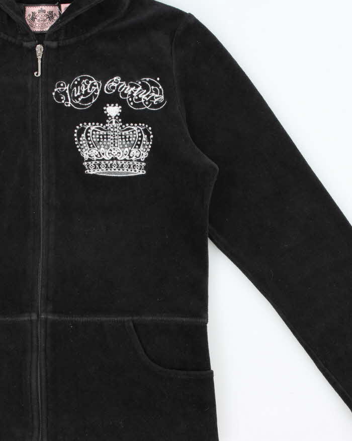 Vintage Juicy Couture Women's Embellished Made In USA Velour Zip-Up Hoodie - M