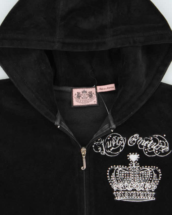 Vintage Juicy Couture Women's Embellished Made In USA Velour Zip-Up Hoodie - M
