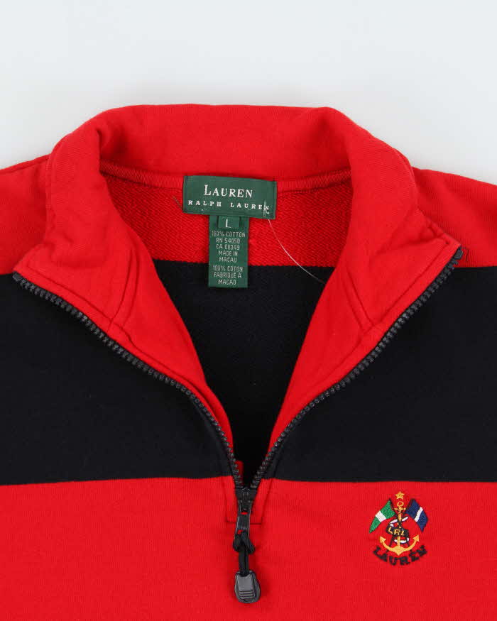 Vintage Y2K 00s Lauren Ralph Lauren Women's Striped Heavyweight Quarter-Zip Sweatshirt - L
