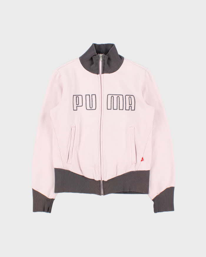 Vintage Y2K 00s Puma Baby Pink Embroidered Women's Heavyweight Zip-Up Track Sweatshirt - XS