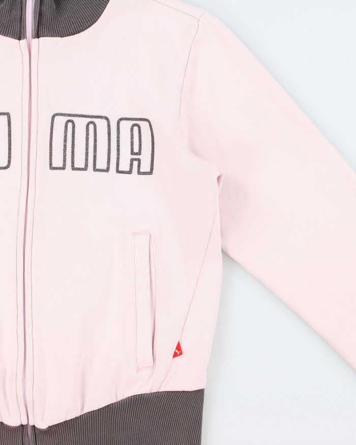 Vintage Y2K 00s Puma Baby Pink Embroidered Women's Heavyweight Zip-Up Track Sweatshirt - XS