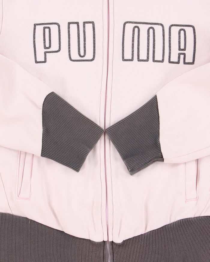 Vintage Y2K 00s Puma Baby Pink Embroidered Women's Heavyweight Zip-Up Track Sweatshirt - XS