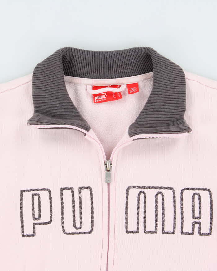 Vintage Y2K 00s Puma Baby Pink Embroidered Women's Heavyweight Zip-Up Track Sweatshirt - XS