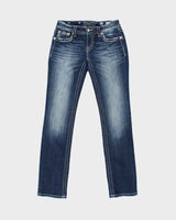 Vintage Y2K 00s Miss Me Women's Low-Rise Embellished Indigo Denim Flap Pocket Signature Straight Leg Jeans - W28 L32