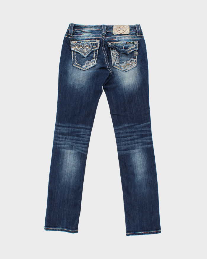 Vintage Y2K 00s Miss Me Women's Low-Rise Embellished Indigo Denim Flap Pocket Signature Straight Leg Jeans - W28 L32