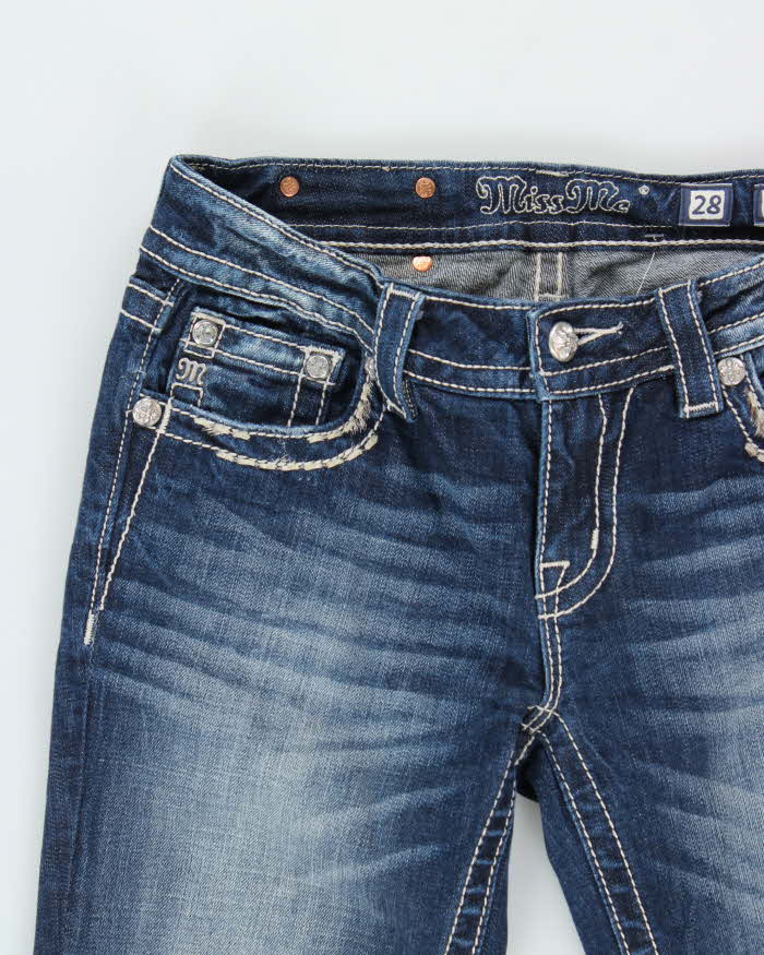 Vintage Y2K 00s Miss Me Women's Low-Rise Embellished Indigo Denim Flap Pocket Signature Straight Leg Jeans - W28 L32