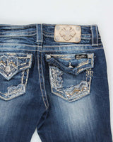 Vintage Y2K 00s Miss Me Women's Low-Rise Embellished Indigo Denim Flap Pocket Signature Straight Leg Jeans - W28 L32