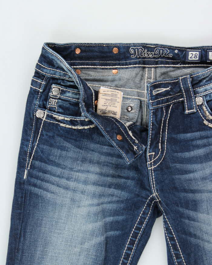 Vintage Y2K 00s Miss Me Women's Low-Rise Embellished Indigo Denim Flap Pocket Signature Straight Leg Jeans - W28 L32
