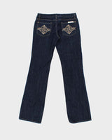 Vintage Y2K 00s Fox Racing Women's Embroidered Low Rise Raw Denim Bootcut Jeans - W28 L32