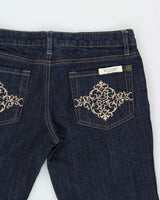 Vintage Y2K 00s Fox Racing Women's Embroidered Low Rise Raw Denim Bootcut Jeans - W28 L32