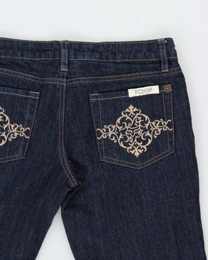 Vintage Y2K 00s Fox Racing Women's Embroidered Low Rise Raw Denim Bootcut Jeans - W28 L32