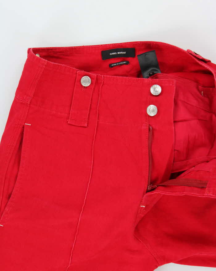 Isabel Marant Red Women's Parsley High-Rise Panel Pocket Wide Leg Flared Jeans - W29 L32