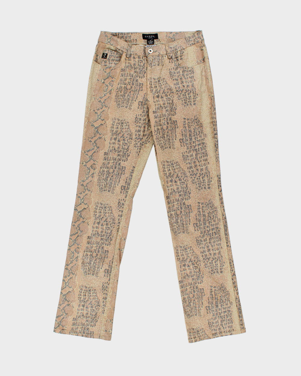 Vintage 1990s Guess U.S.A Women's Mid-Rise Croc Print Slim Bootcut Canvas Denim Jeans - W30 L31