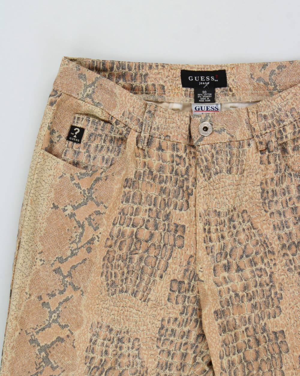 Vintage 1990s Guess U.S.A Women's Mid-Rise Croc Print Slim Bootcut Canvas Denim Jeans - W30 L31