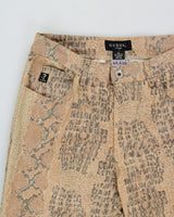 Vintage 1990s Guess U.S.A Women's Mid-Rise Croc Print Slim Bootcut Canvas Denim Jeans - W30 L31