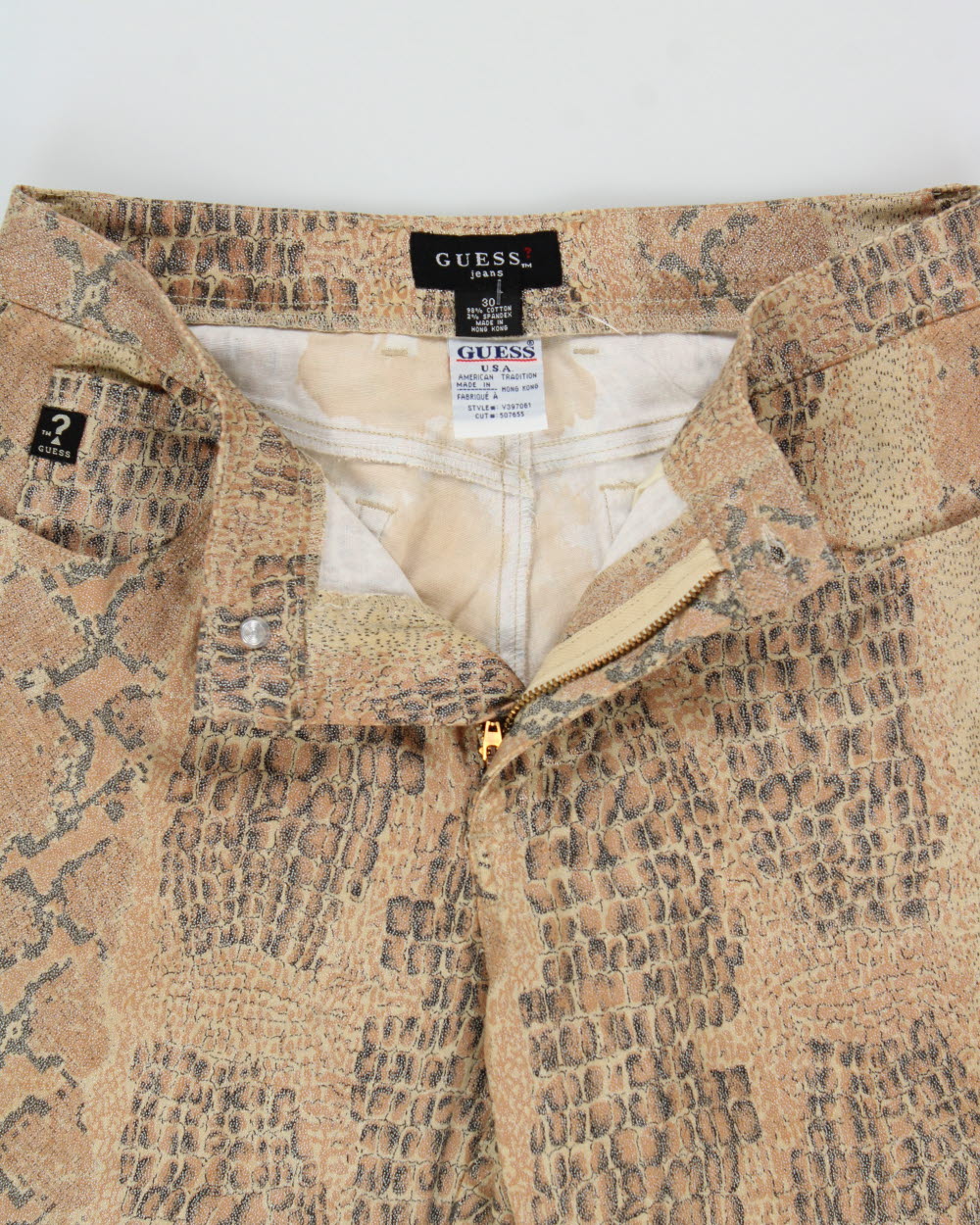 Vintage 1990s Guess U.S.A Women's Mid-Rise Croc Print Slim Bootcut Canvas Denim Jeans - W30 L31