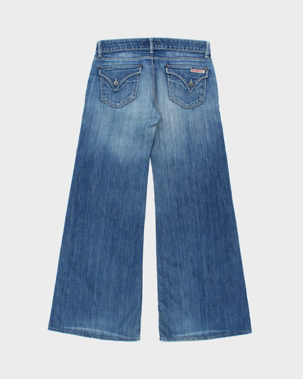 Vintage Y2K 00s Hudson Women's Low-Rise Distressed Denim Patch Pocket Bell Bottom Flared Jeans - W30 L31
