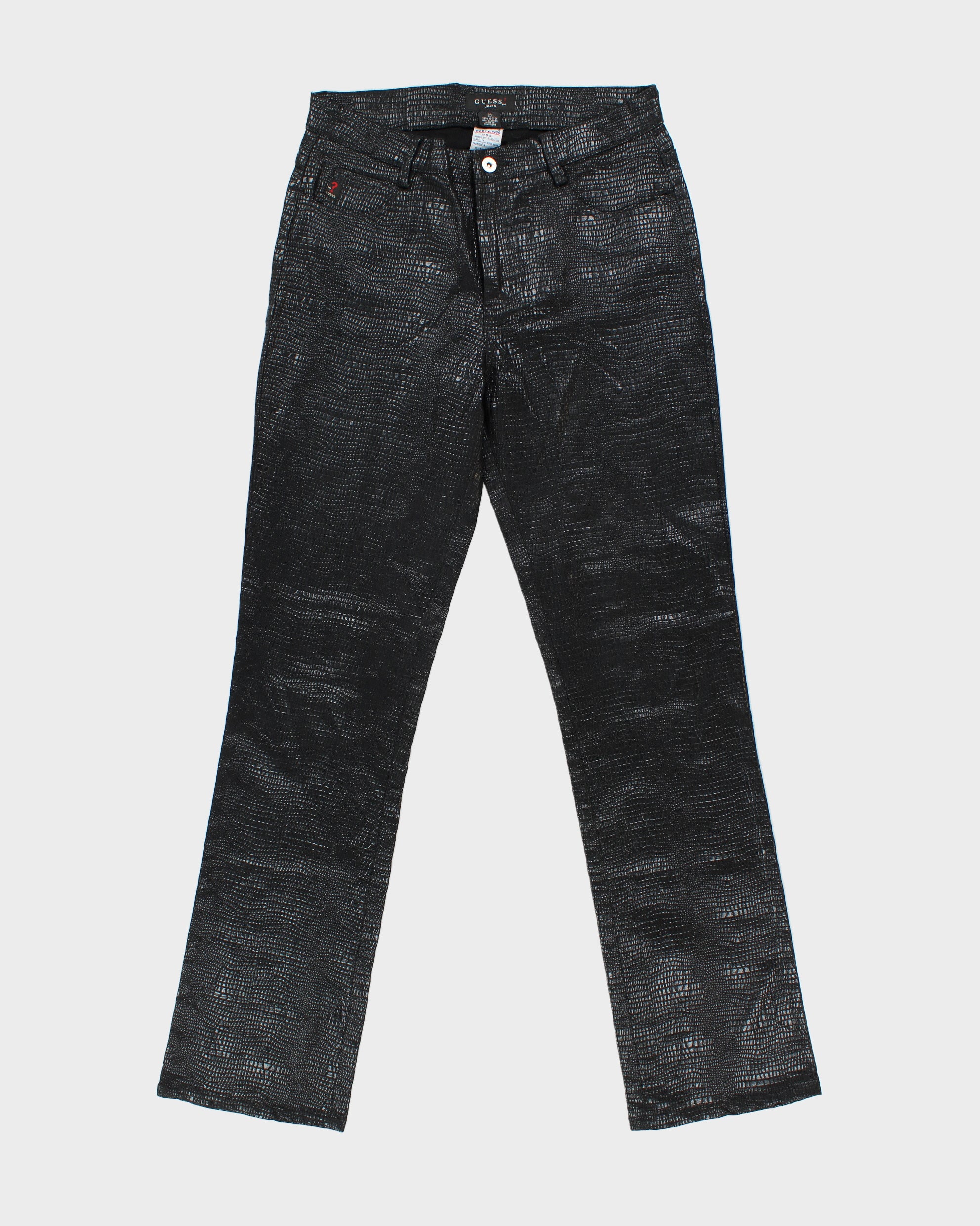 Vintage 1990s Guess Jeans Coated Embossed Crocodile Print Jeans - W30 L32