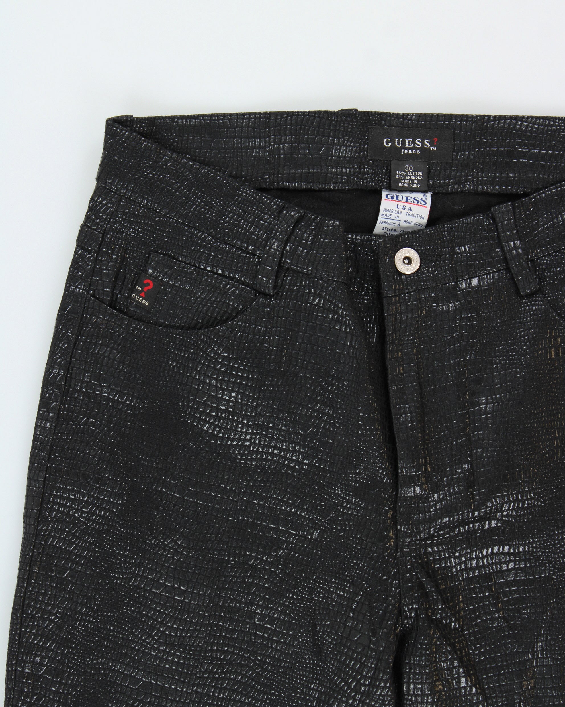 Vintage 1990s Guess Jeans Coated Embossed Crocodile Print Jeans - W30 L32