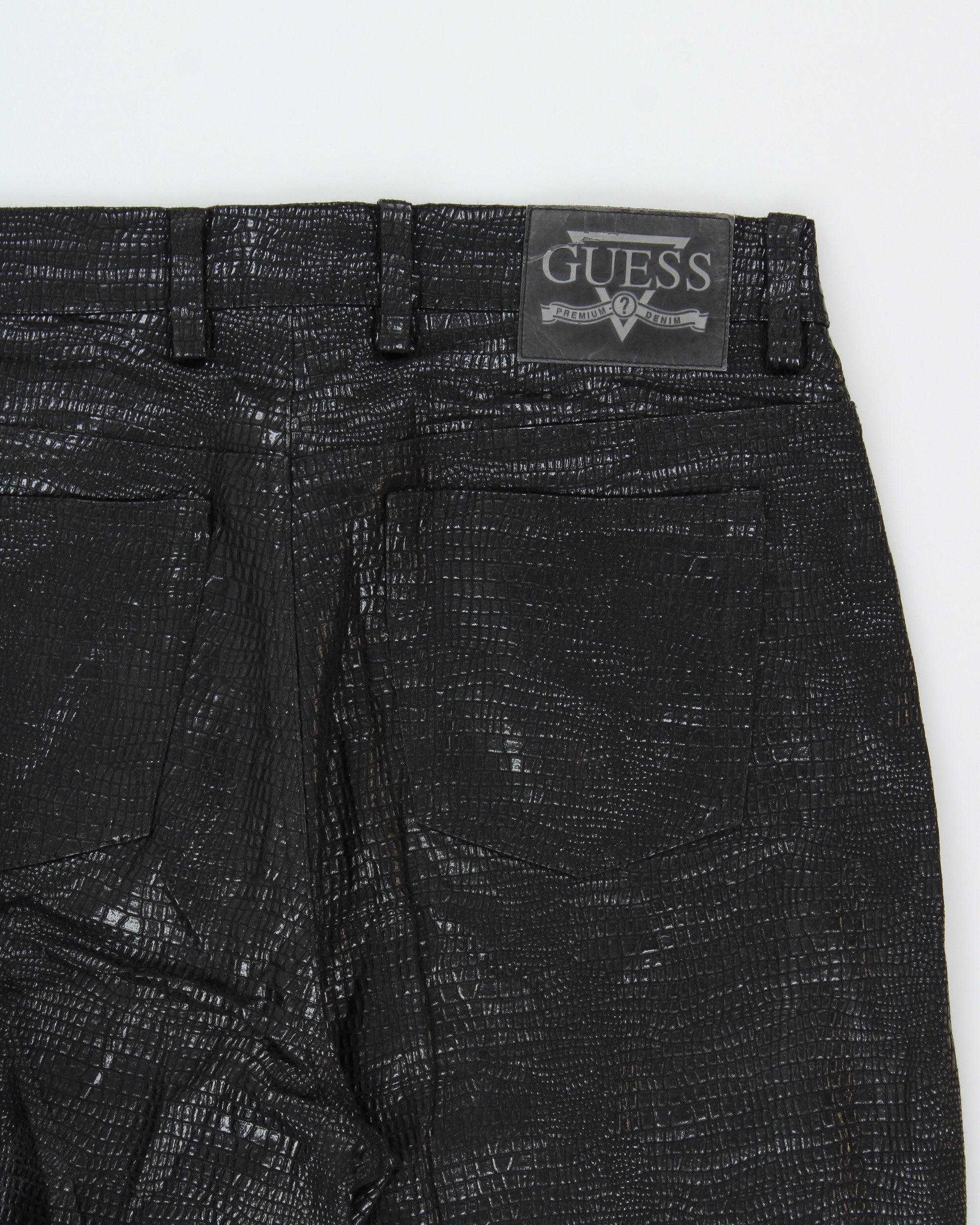 Vintage 1990s Guess Jeans Coated Embossed Crocodile Print Jeans - W30 L32