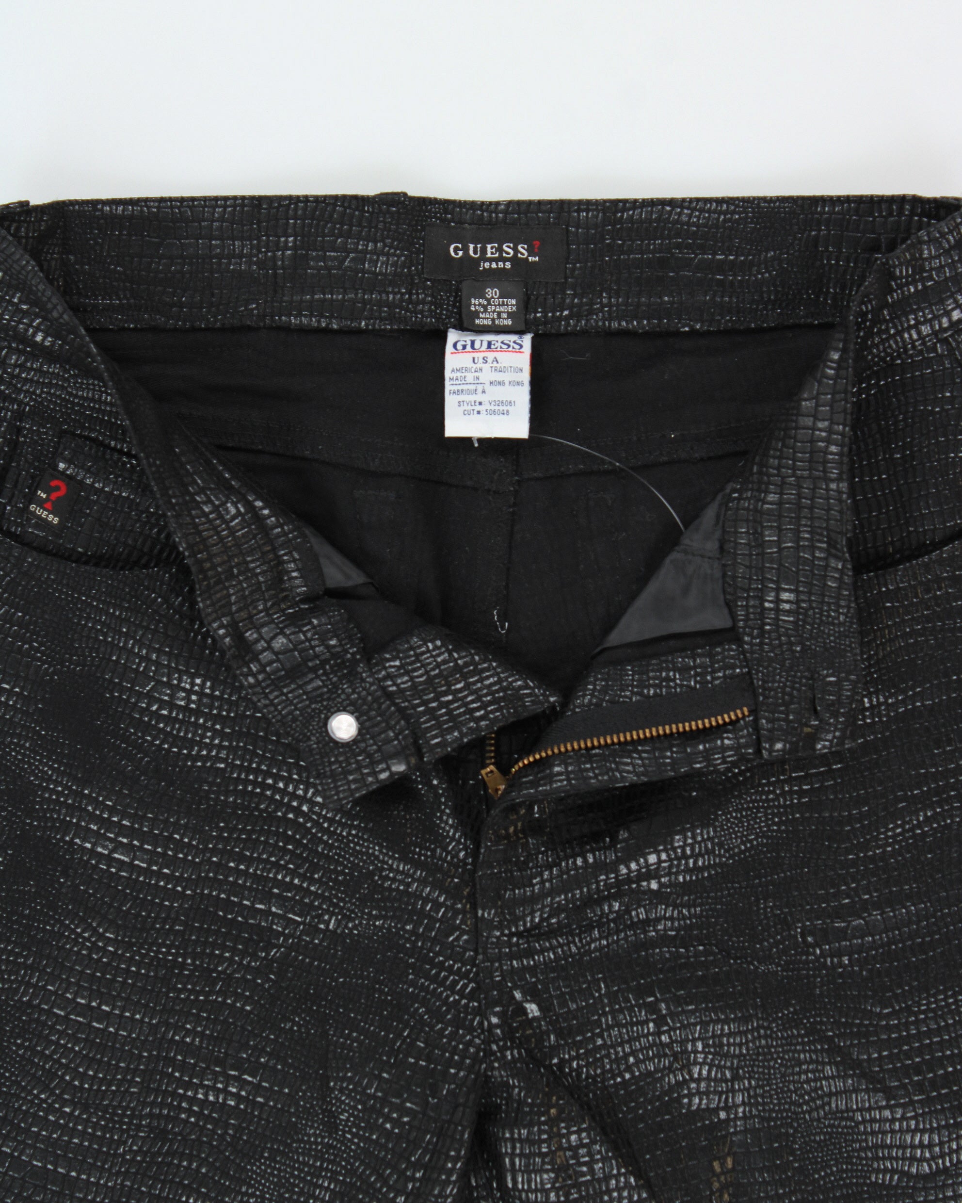 Vintage 1990s Guess Jeans Coated Embossed Crocodile Print Jeans - W30 L32
