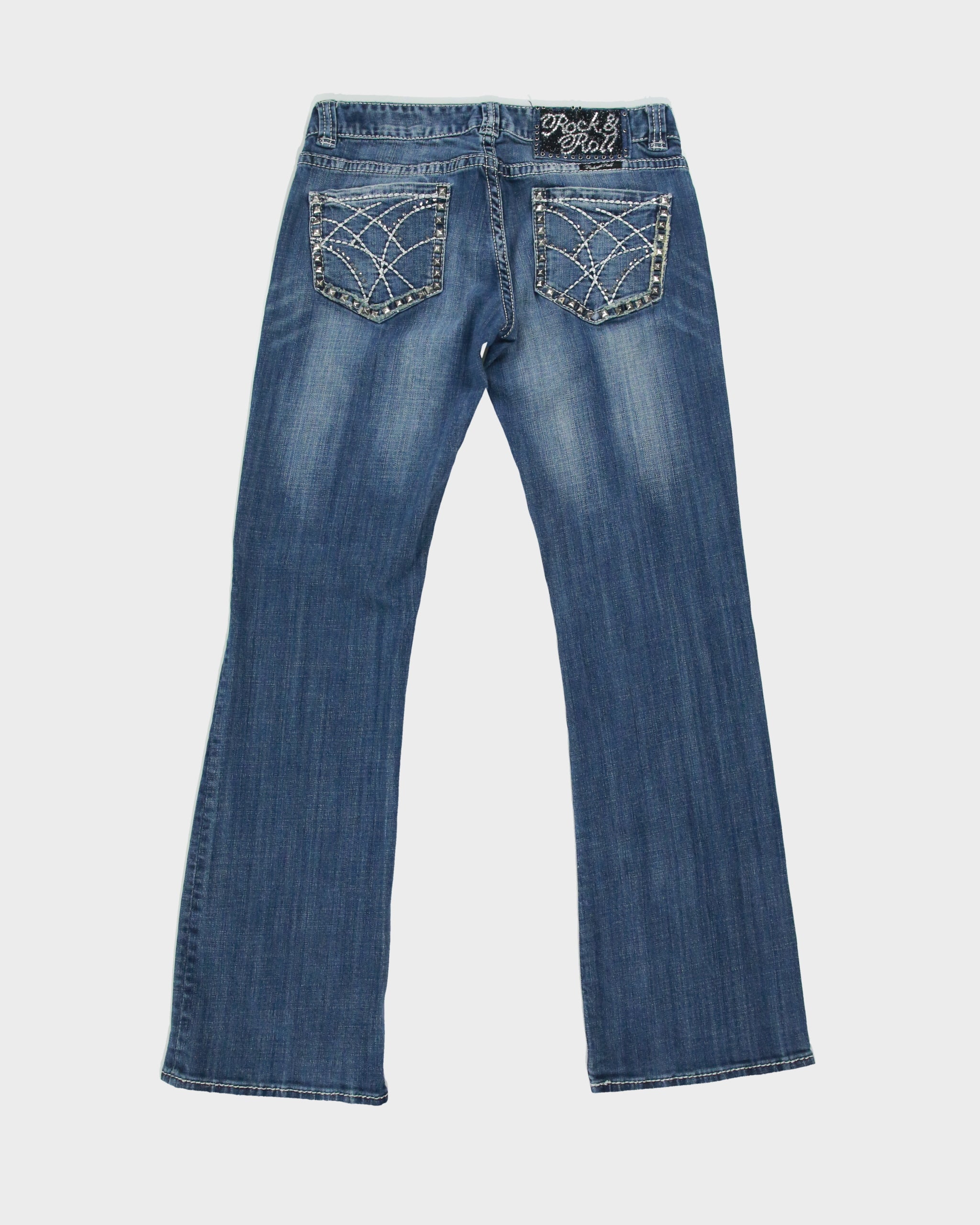 Vintage Y2K 00s Rock &amp; Roll Cowgirl Studded Rhinestone Bootcut Jeans - W29 L29