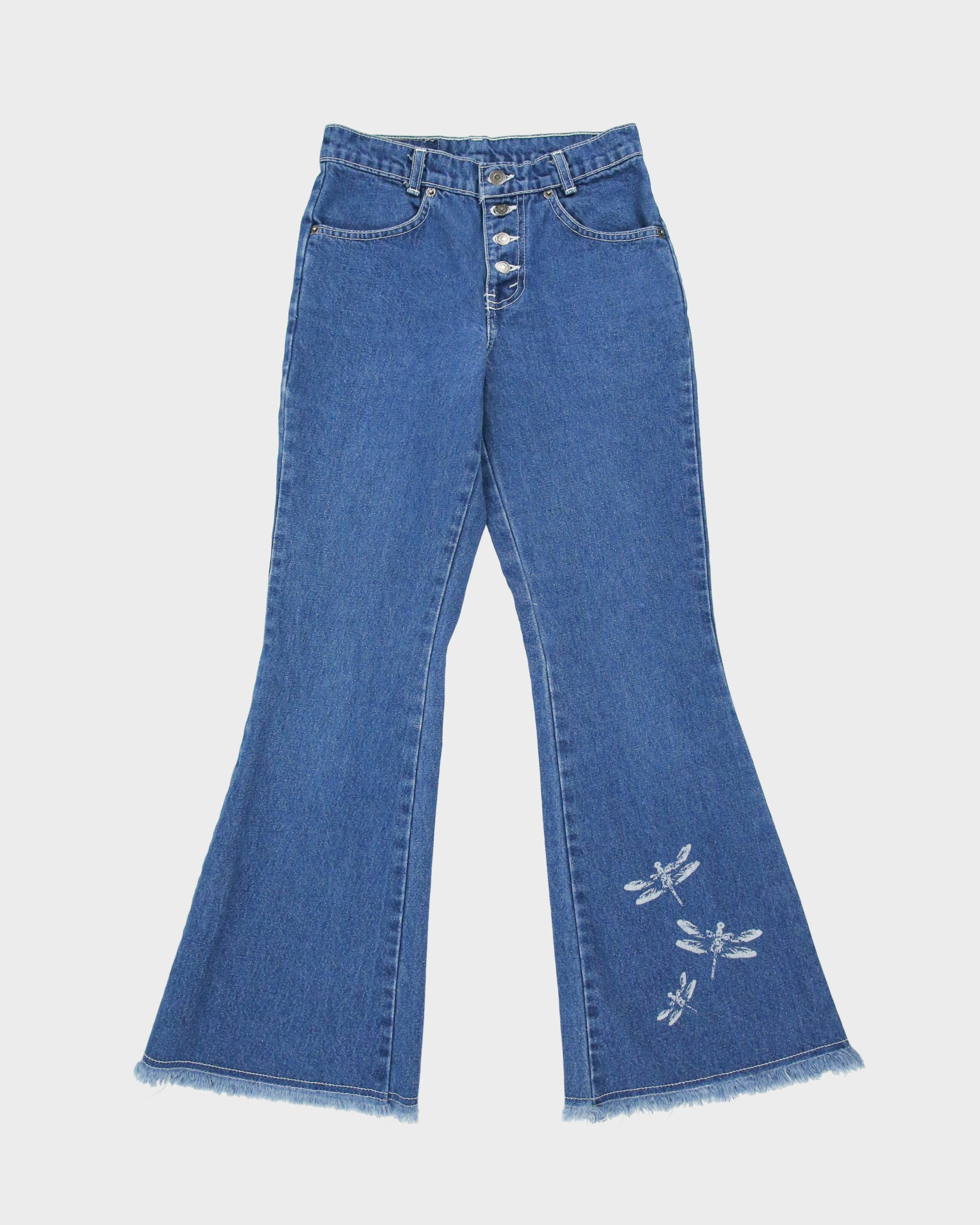 Vintage 1995 Levi's Batwing White Tab Made In Canada Raw Hem Flared Dragonfly Jeans - W25 L27