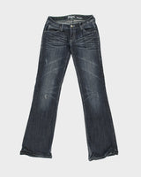Vintage Y2K 00s Wrangler Rock 47 Women's Ultra Low Rise Contrast Stitch Embellished Raw Denim Bootcut Jeans - W26 L35