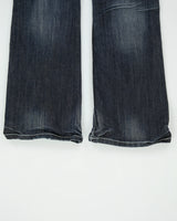 Vintage Y2K 00s Wrangler Rock 47 Women's Ultra Low Rise Contrast Stitch Embellished Raw Denim Bootcut Jeans - W26 L35