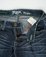 Vintage Y2K 00s Wrangler Rock 47 Women's Ultra Low Rise Contrast Stitch Embellished Raw Denim Bootcut Jeans - W26 L35