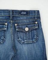 Vintage Y2K 00s Rock &amp; Republic Women's Low Rise Stone Wash Denim Made In USA Patch Flap Pocket Bootcut Jeans - W25 L31