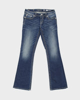 Vintage Y2K 00s Miss Me Women's Low Rise Contrast Stitch Rhinestone Embellished Flap Pocket Signature Bootcut Jeans - W30 L34