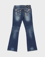 Vintage Y2K 00s Miss Me Women's Low Rise Contrast Stitch Rhinestone Embellished Flap Pocket Signature Bootcut Jeans - W30 L34