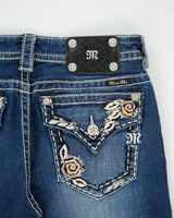 Vintage Y2K 00s Miss Me Women's Low Rise Contrast Stitch Rhinestone Embellished Flap Pocket Signature Bootcut Jeans - W30 L34