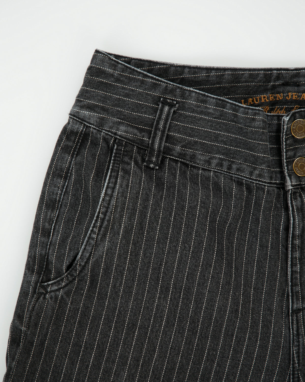 Vintage Y2K 00s Lauren Ralph Lauren LRL Women's Mid Rise Pinstripe Double Button Wide Leg Denim Jeans - W30 L32