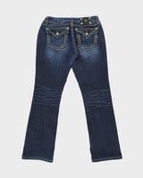 Vintage Y2K 00s Miss Me Women's Low Rise Rhinestone Embroidered Flap Pocket Signature Bootcut Denim Jeans - W32 L32