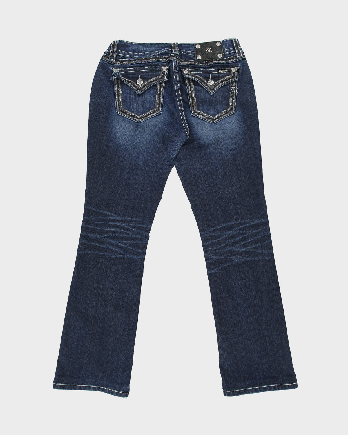 Vintage Y2K 00s Miss Me Women's Low Rise Rhinestone Embroidered Flap Pocket Signature Bootcut Denim Jeans - W32 L32