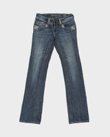 Vintage Y2K Grace In LA Women's Low Rise Rhinestone Embellished Denim Flap Pocket Bootcut Jeans - W27 L32