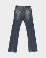 Vintage Y2K Grace In LA Women's Low Rise Rhinestone Embellished Denim Flap Pocket Bootcut Jeans - W27 L32