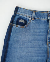 A/W 2023 Alexander McQueen Women's High Rise Two-Tone Denim Frayed Wide Leg Jeans - W28 L34