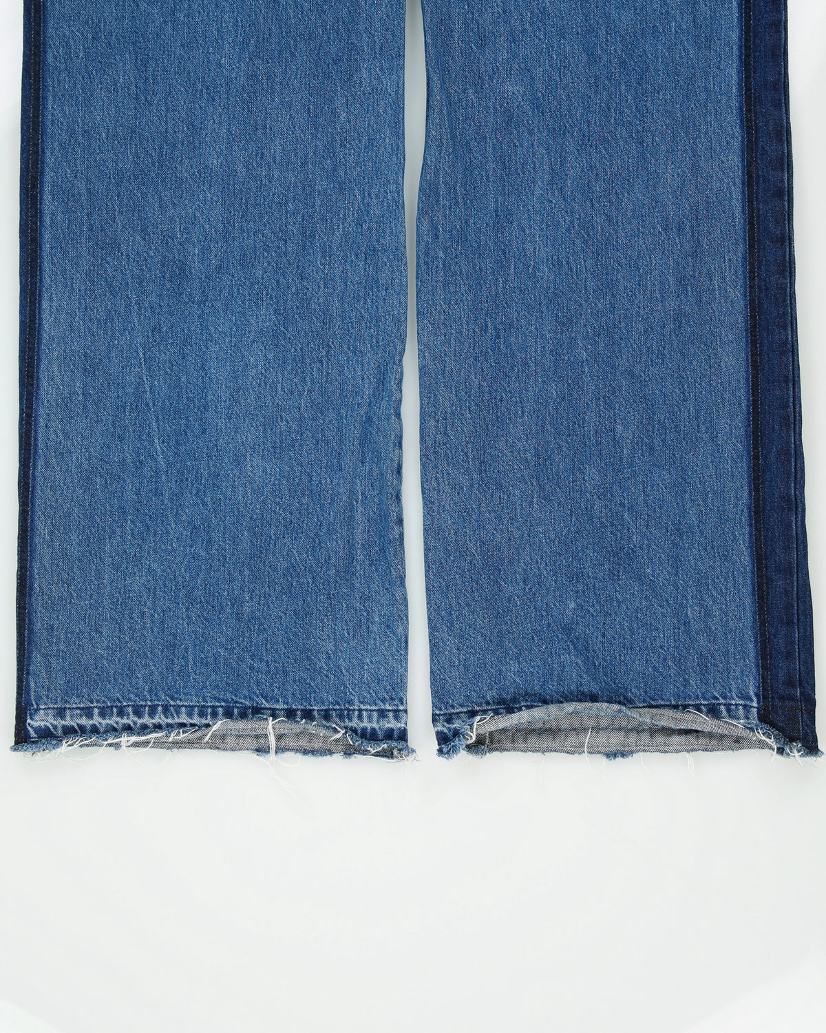 A/W 2023 Alexander McQueen Women's High Rise Two-Tone Denim Frayed Wide Leg Jeans - W28 L34