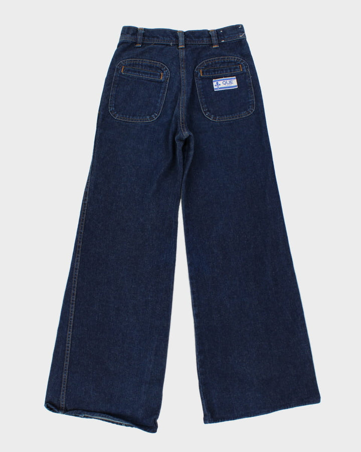 Vintage 70s Que Jeans Navy High Waisted Flares - W26 L29